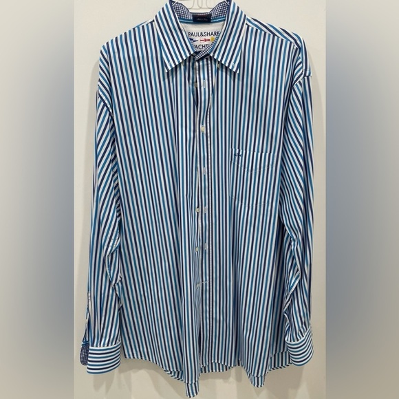 Paul & Shark Men’s Shirt Size 2XT Navy Blue White ButtonDown Long Sleeve Cotton - Picture 1 of 7